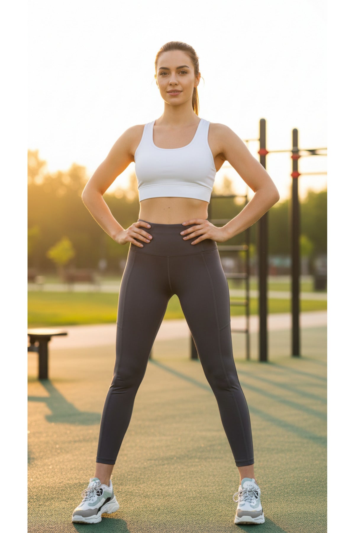 Kadın Yüksek Bel Spor Tayt - FÜME