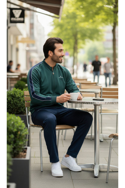 Erkek Kolej Yaka Rashell Eşofman Takımı %100 Polyester Fermuarlı Eşofman Takım - Yeşil