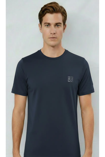 Erkek %100 Pamuk Günlük Basic T-shirt-7071 - Lacivert