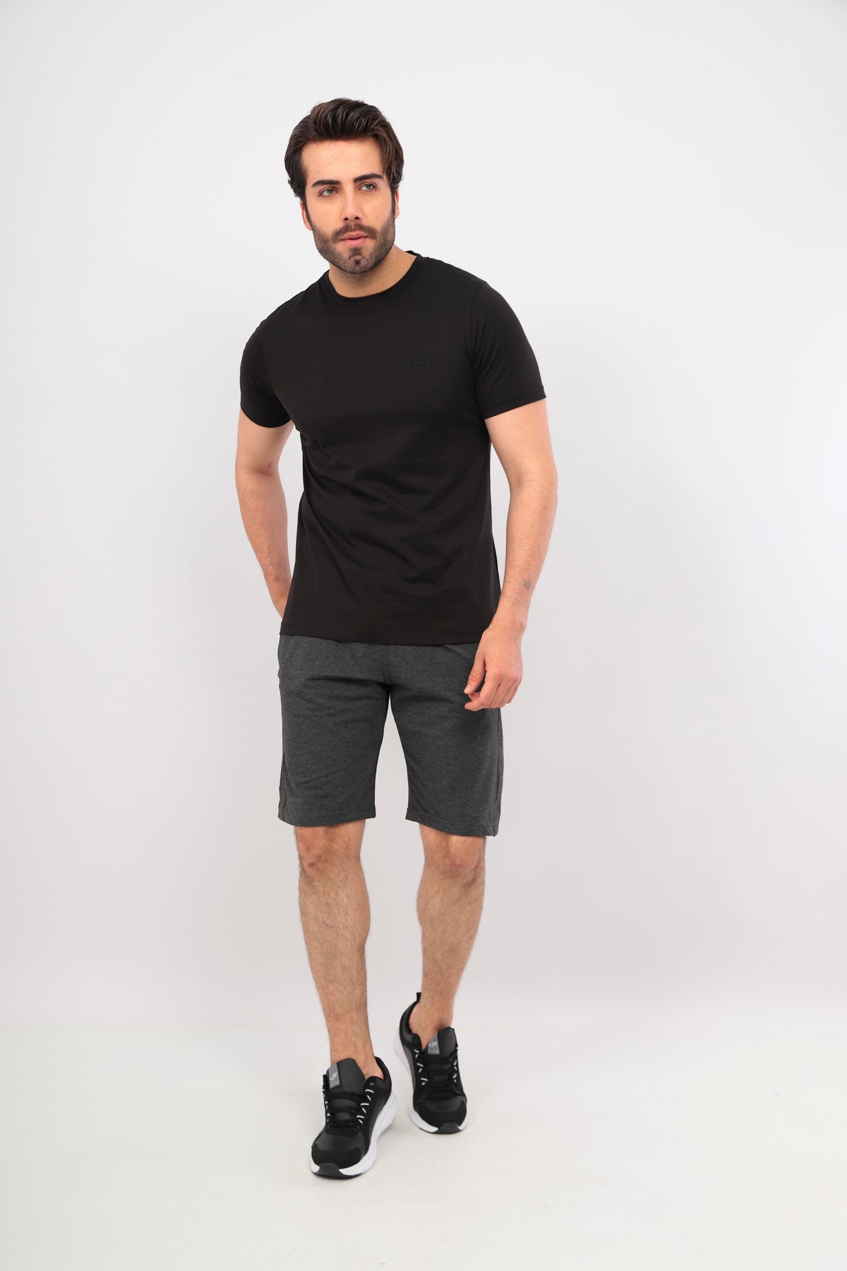 Erkek Bisiklet Yaka Tişört Kısa Kollu Basic Pamuklu Günlük Rahat T-Shirt - Siyah