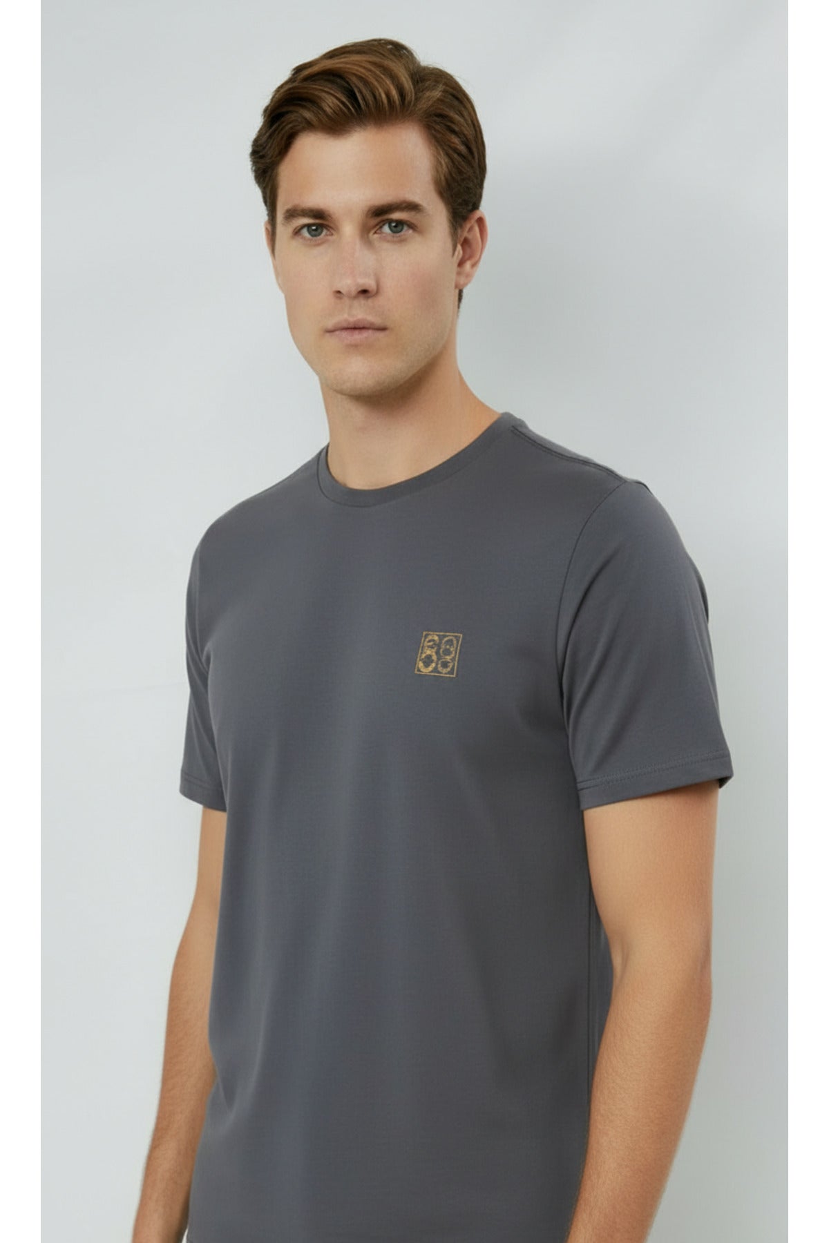 Erkek %100 Pamuk Günlük Basic T-shirt-7071 - Füme