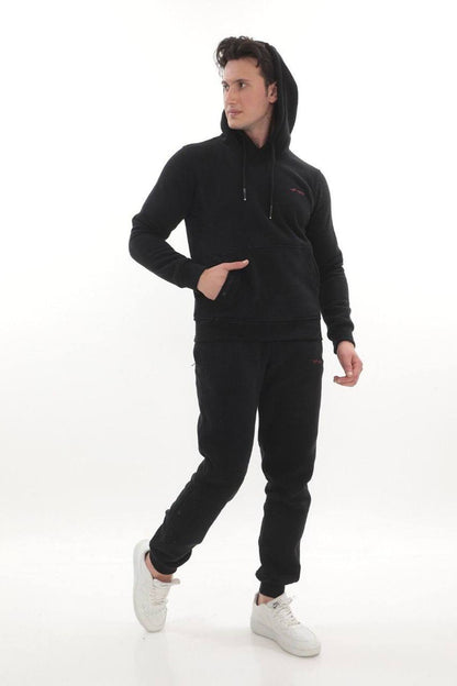 Erkek Bordo 3 İplik Kapüşonlu Sweat Üst - Siyah Bordo