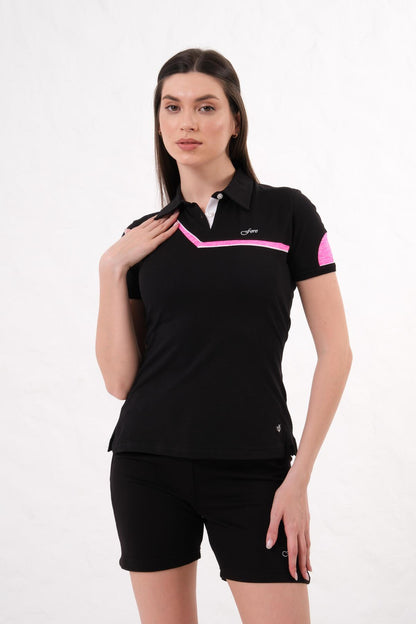 Kadın Polo Yaka T-Shirt Şort Takımı Yazlık Spor Kombin - Siyah