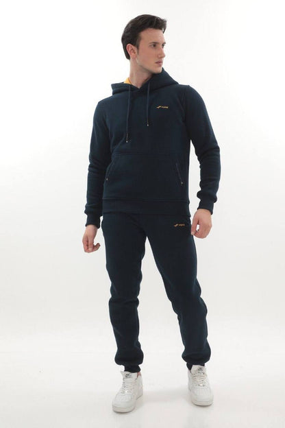 Erkek Bordo 3 İplik Kapüşonlu Sweat Üst - Royal Hardal