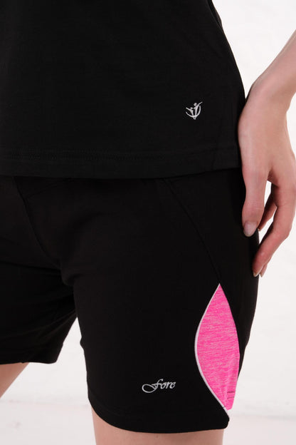 Kadın Polo Yaka T-Shirt Şort Takımı Yazlık Spor Kombin - Siyah
