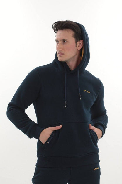 Erkek Bordo 3 İplik Kapüşonlu Sweat Üst - Royal Hardal