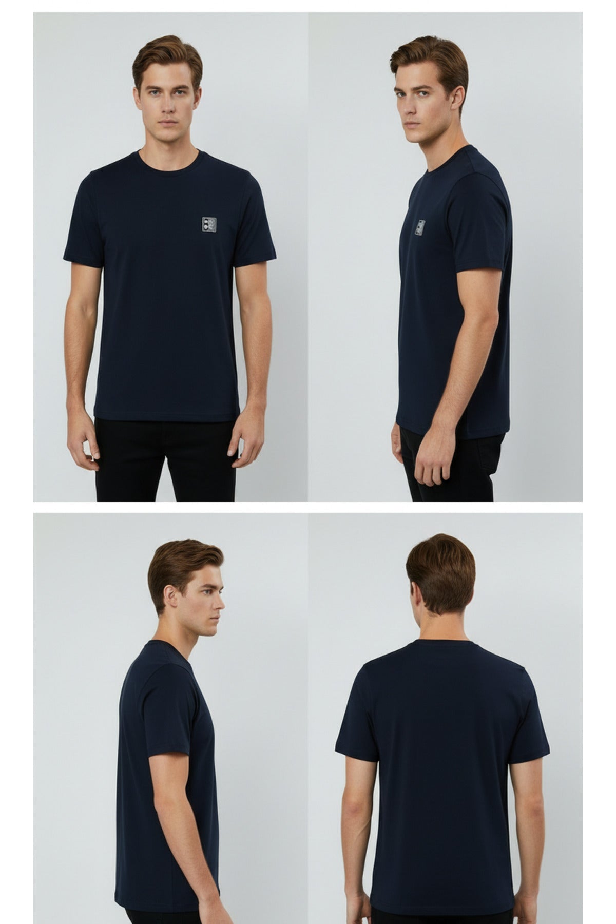 Erkek %100 Pamuk Günlük Basic T-shirt - Lacivert