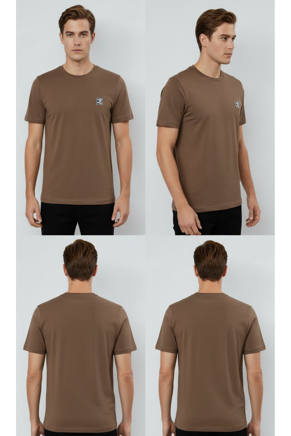 Erkek %100 Pamuk Günlük Basic T-shirt - Kahverengi