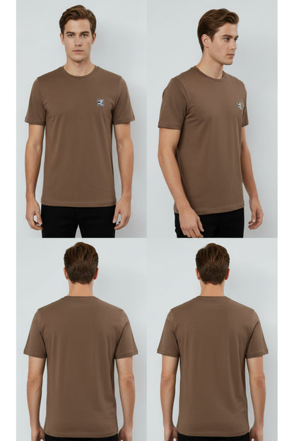 Erkek %100 Pamuk Günlük Basic T-shirt - Kahverengi