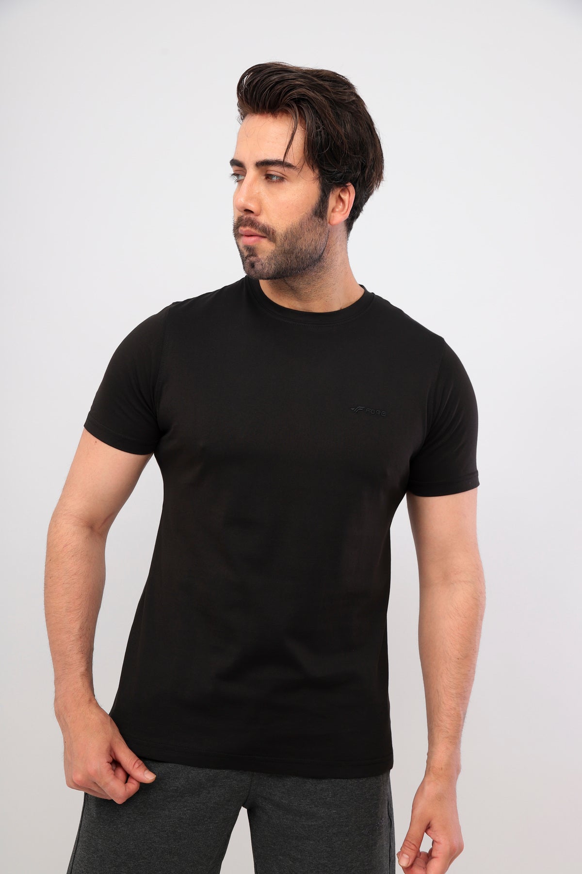 Erkek Bisiklet Yaka Tişört Kısa Kollu Basic Pamuklu Günlük Rahat T-Shirt - Siyah
