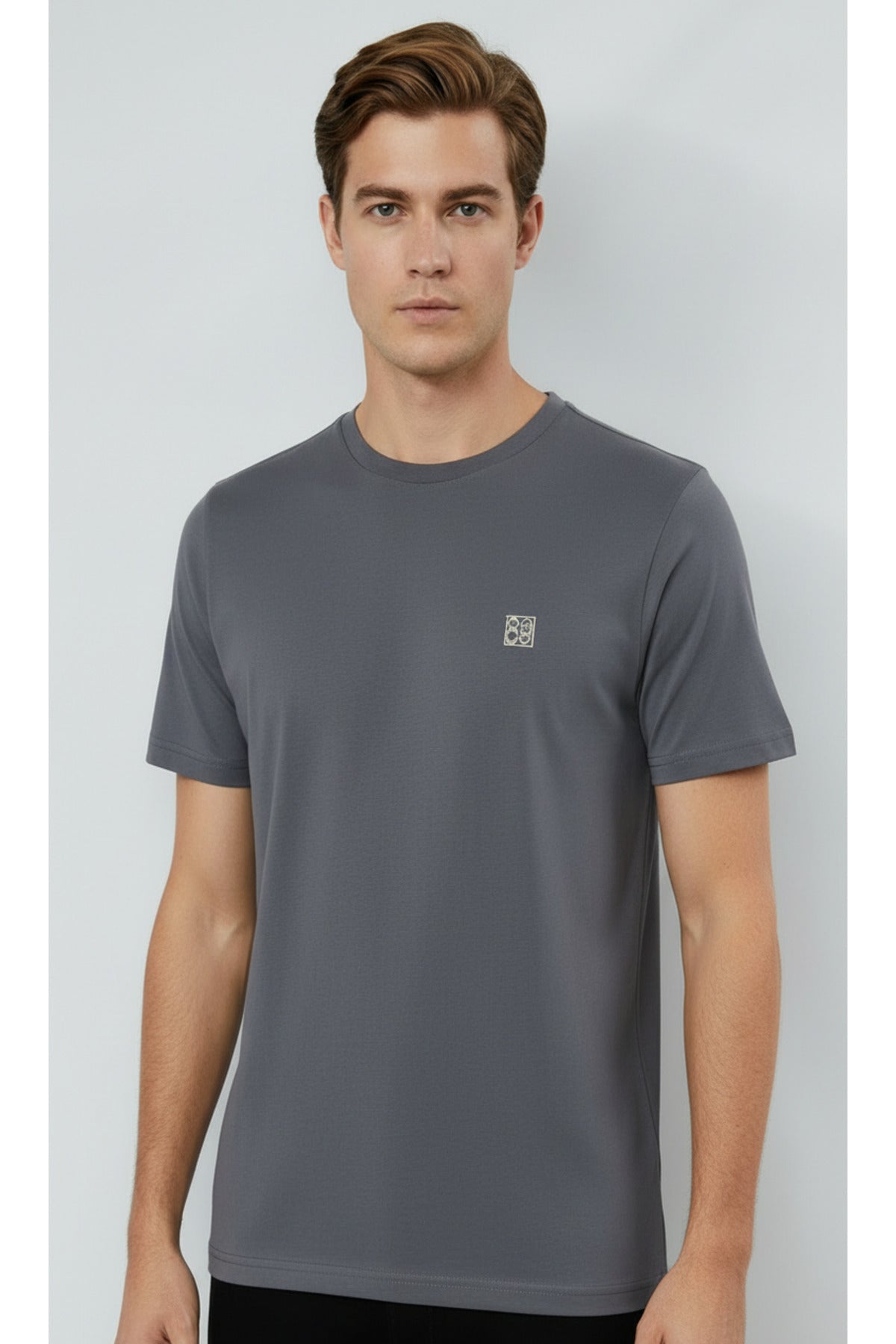 Erkek %100 Pamuk Günlük Basic T-shirt - Füme