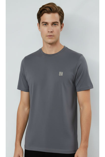 Erkek %100 Pamuk Günlük Basic T-shirt - Füme