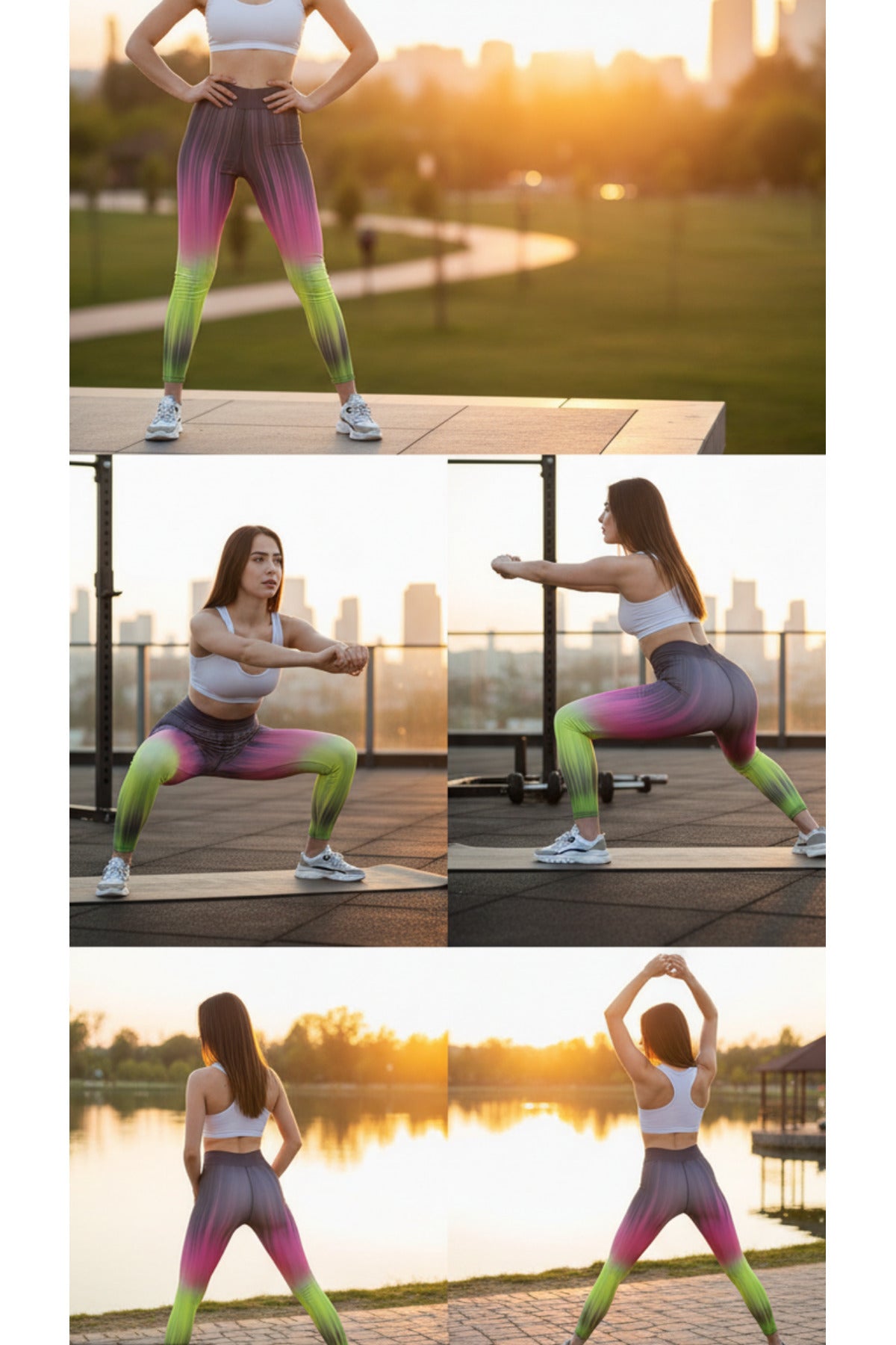 Kadın Desenli 3 Renkli Yüksek Bel Toparlayıcı Spor Tayt Yoga Fitness Taytı - NEON