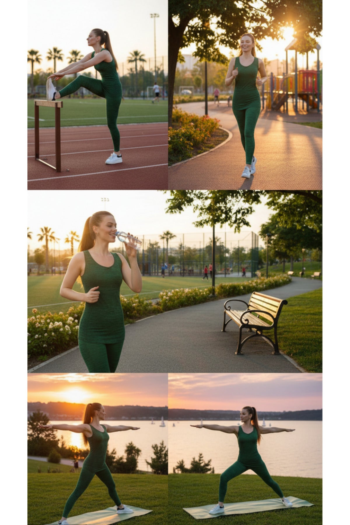 KADIN MAVİ MELANJ SEAMLESS DİKİŞSİZ TOPARLAYICI SPORCU ATLET ALT ÜST FITNESS TAKIMI - SU YEŞİLİ