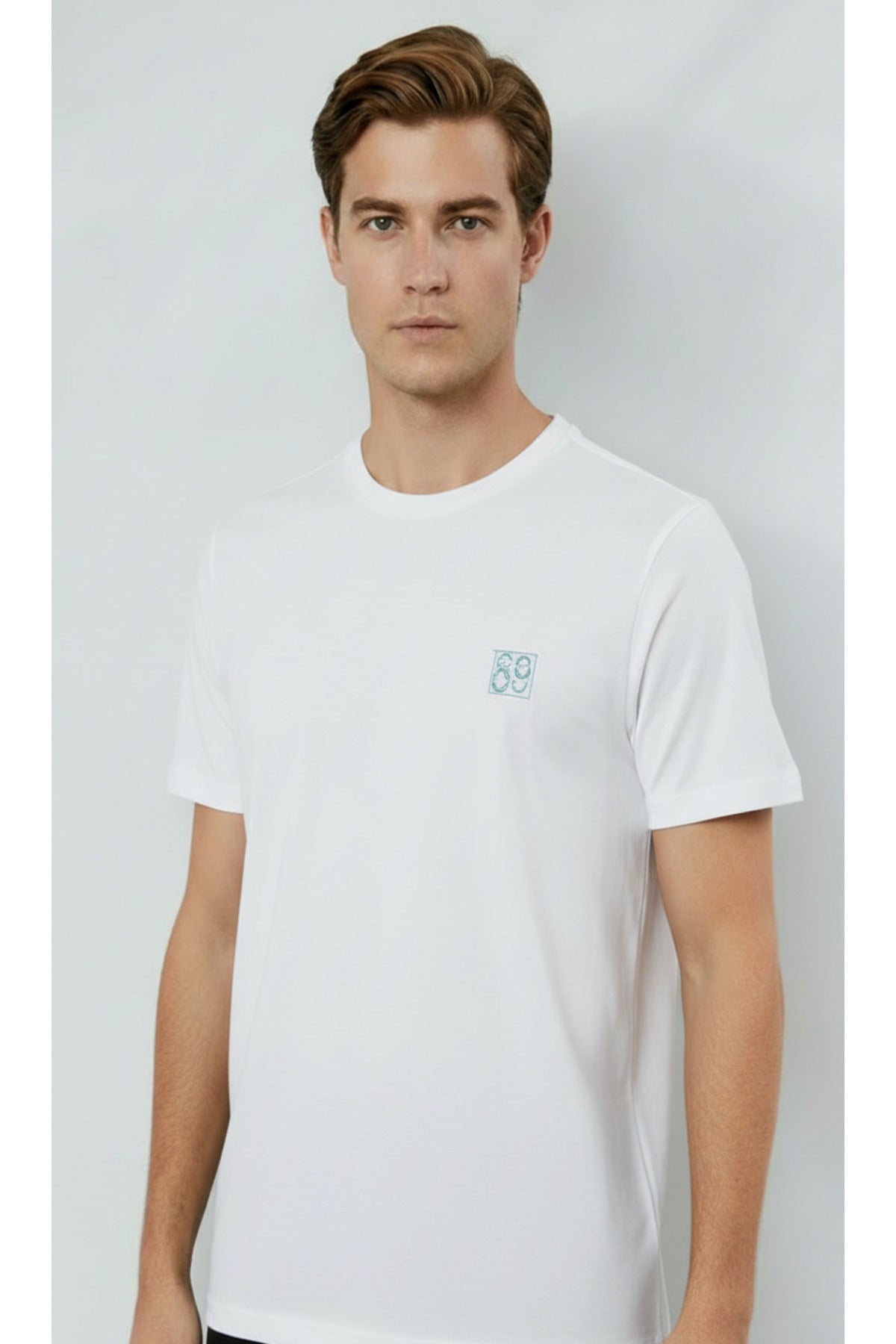 Erkek %100 Pamuk Günlük Basic T-shirt-7071 - Beyaz