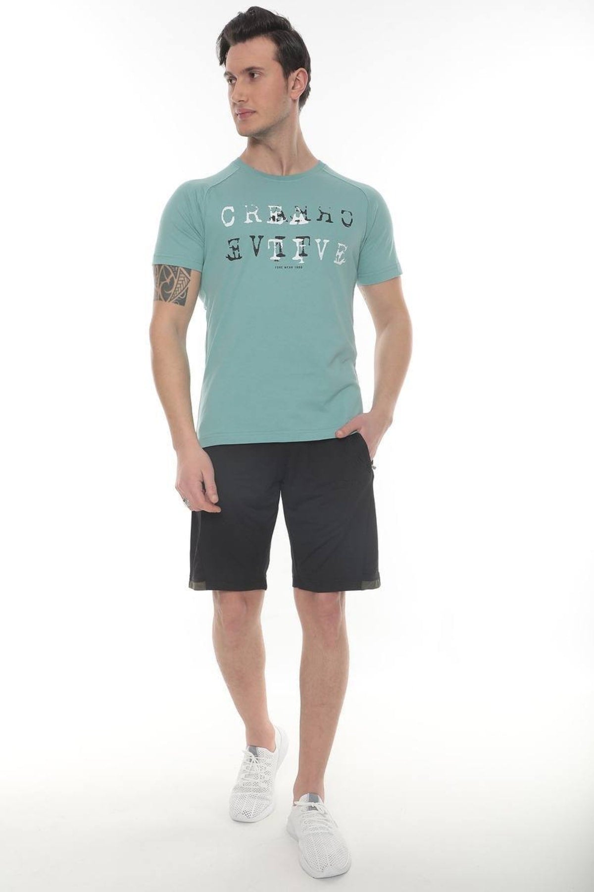 Creatıve Penye Baskılı T-shirt - SU YEŞİLİ