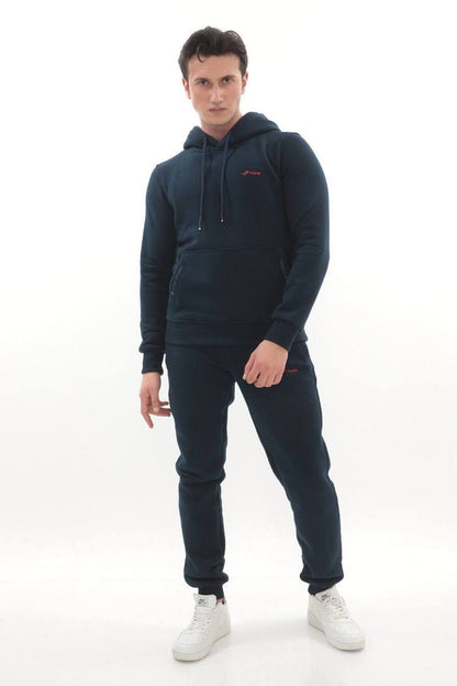 Erkek Bordo 3 İplik Kapüşonlu Sweat Üst - Lacivert Bordo