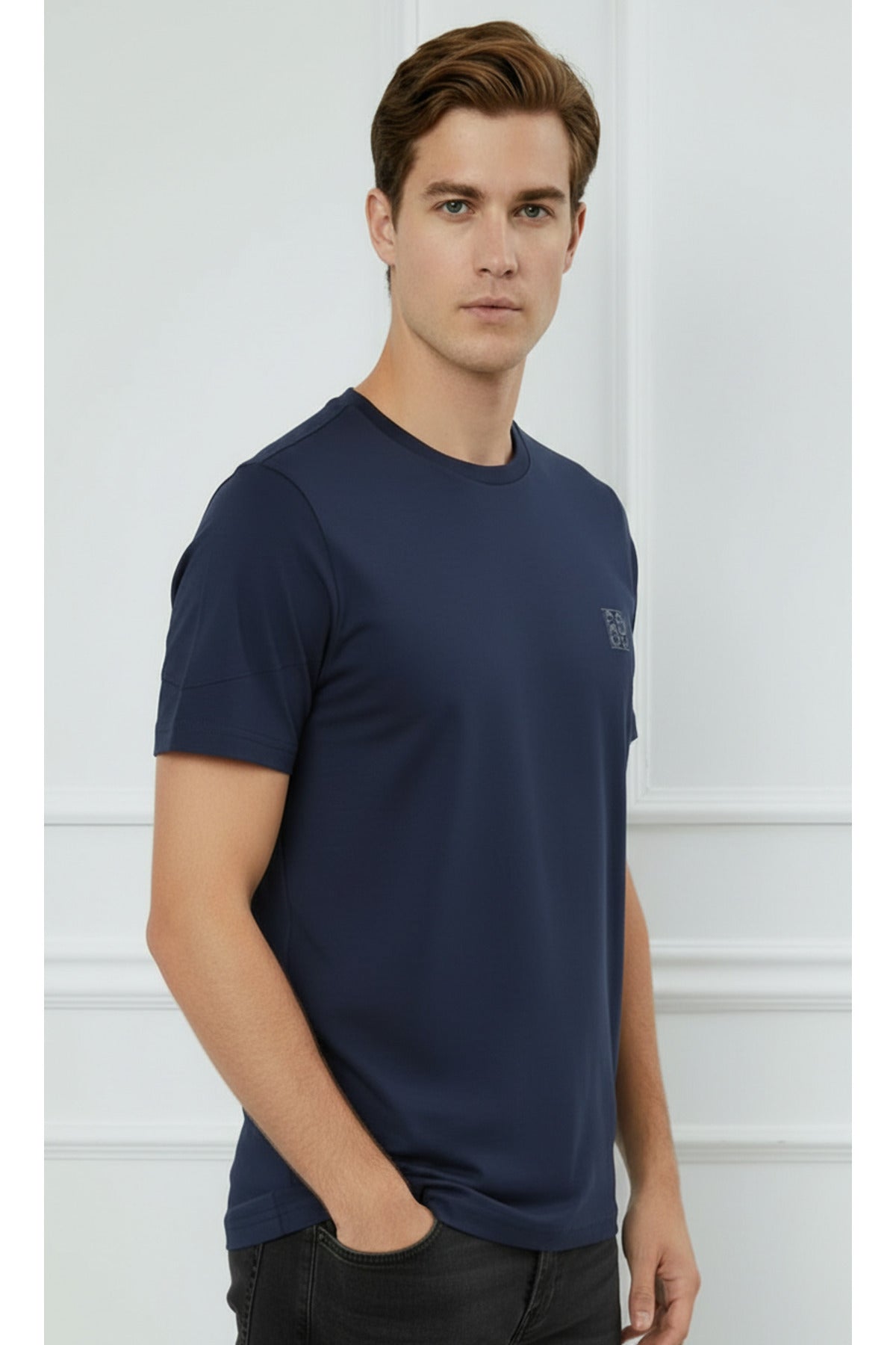 Erkek %100 Pamuk Günlük Basic T-shirt-7071 - Lacivert