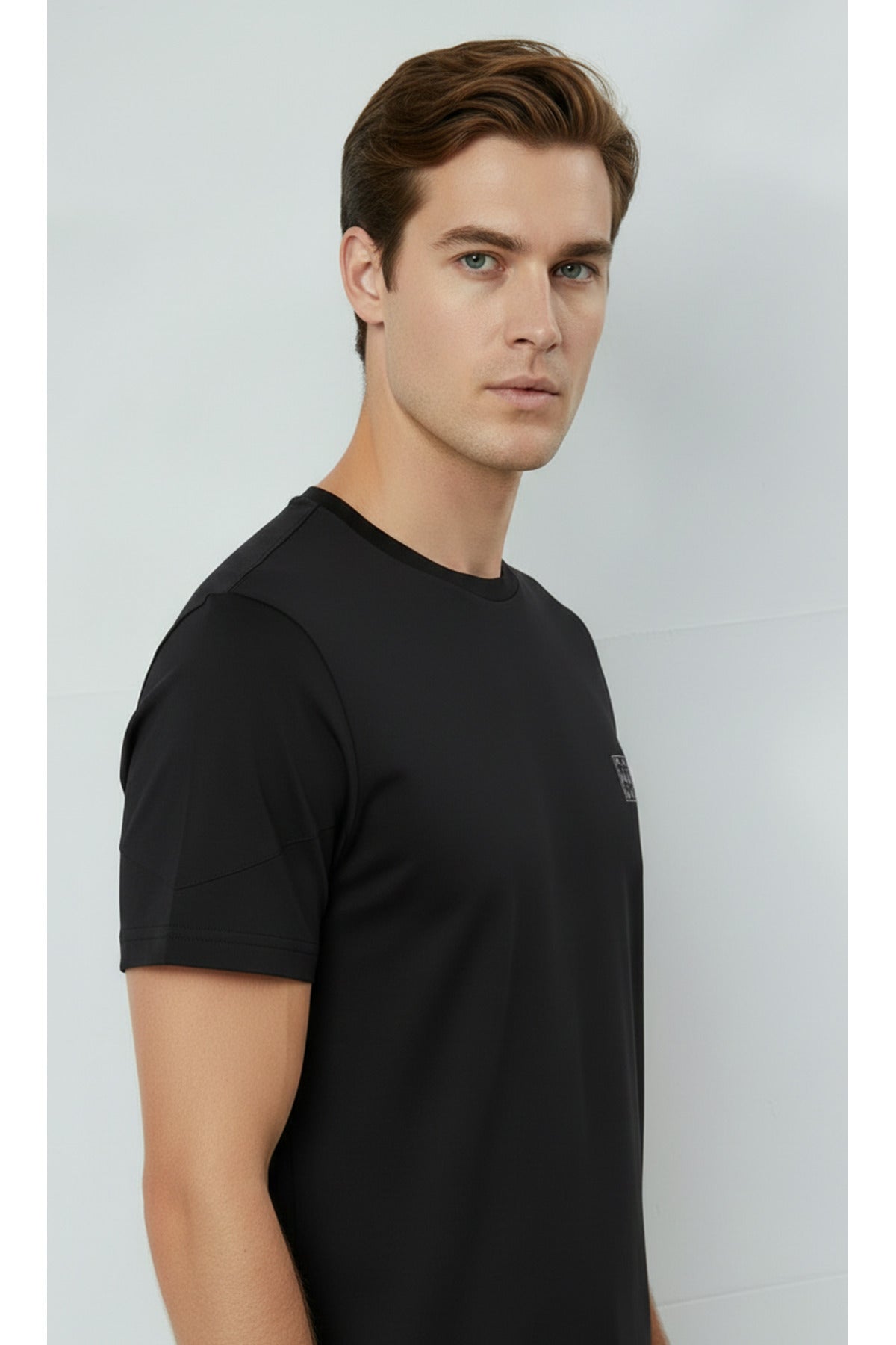 Erkek %100 Pamuk Günlük Basic T-shirt-7071 - Siyah