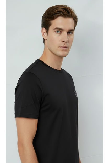 Erkek %100 Pamuk Günlük Basic T-shirt-7071 - Siyah