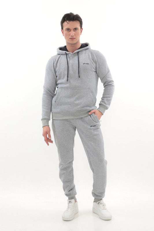 Kanguru Cepli Kapüşonlu 3 Iplik Kışlık Sweat Takım - Gri