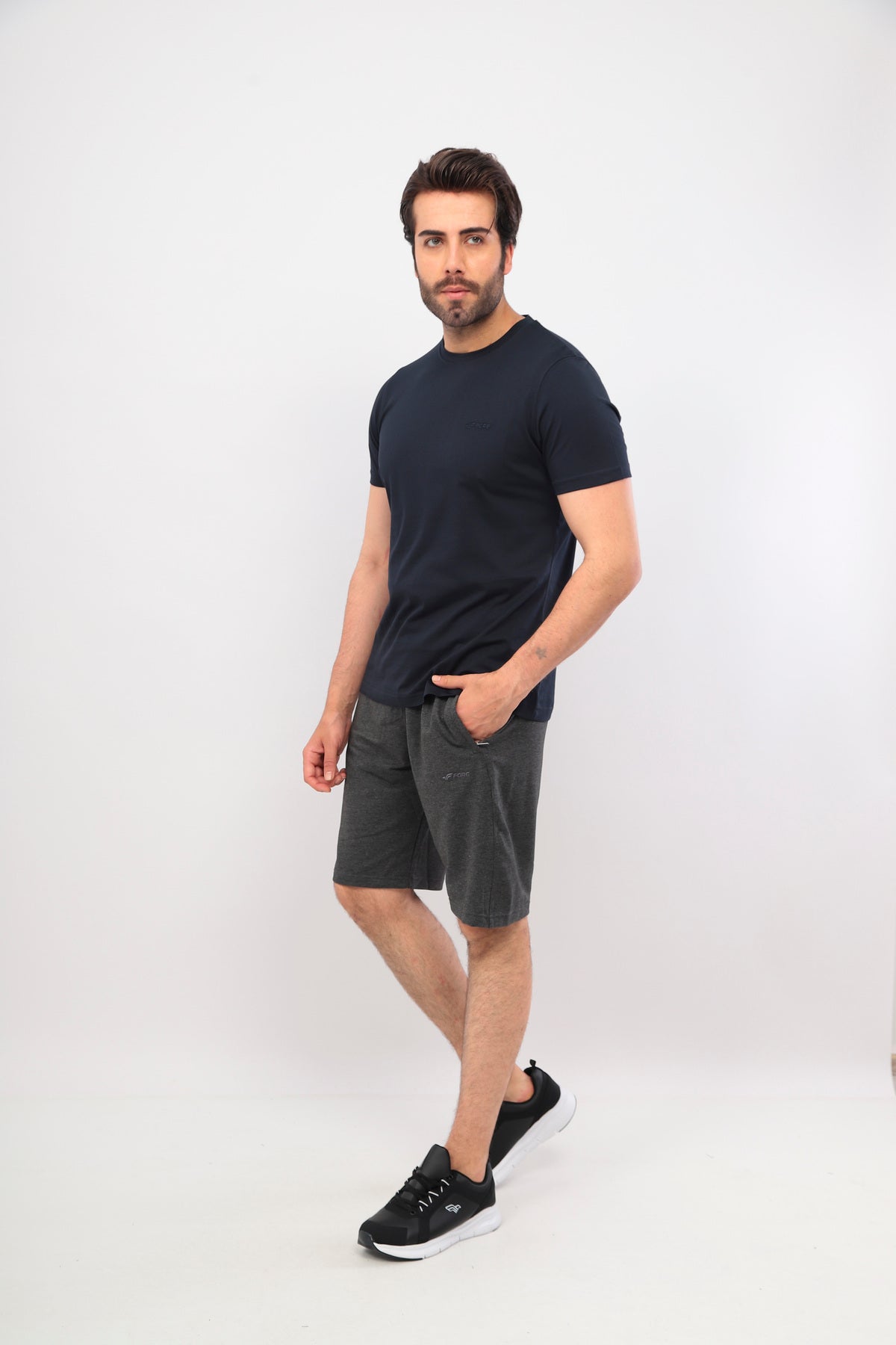 Erkek Bisiklet Yaka Tişört Kısa Kollu Basic Pamuklu Günlük Rahat T-Shirt - Lacivert