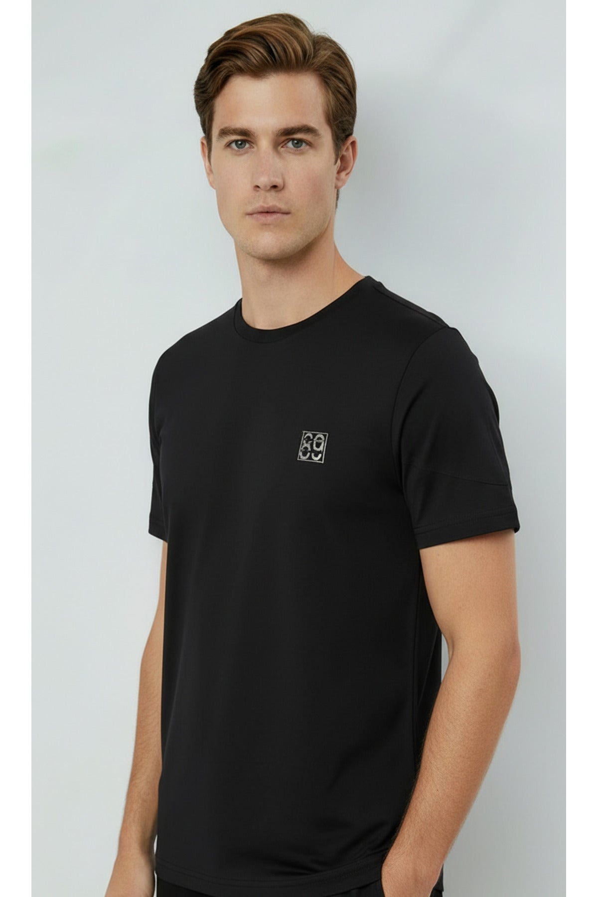 Erkek %100 Pamuk Günlük Basic T-shirt-7071 - Siyah
