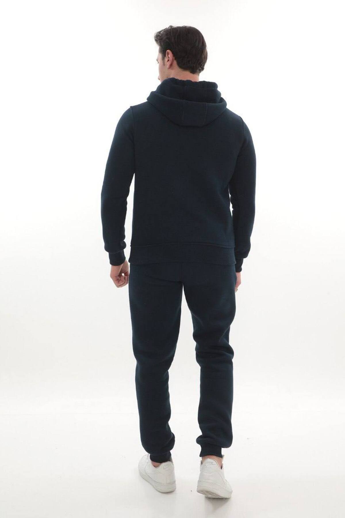 Erkek Bordo 3 İplik Kapüşonlu Sweat Üst - Lacivert Bordo