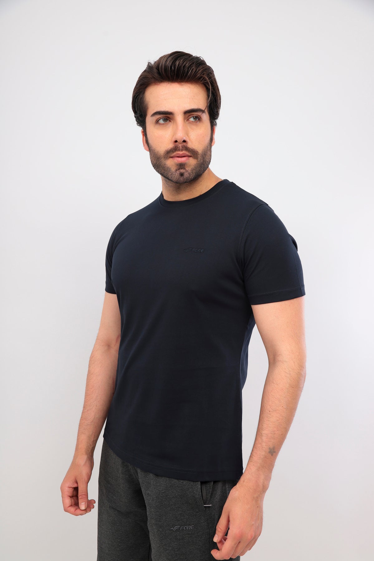 Erkek Bisiklet Yaka Tişört Kısa Kollu Basic Pamuklu Günlük Rahat T-Shirt - Lacivert