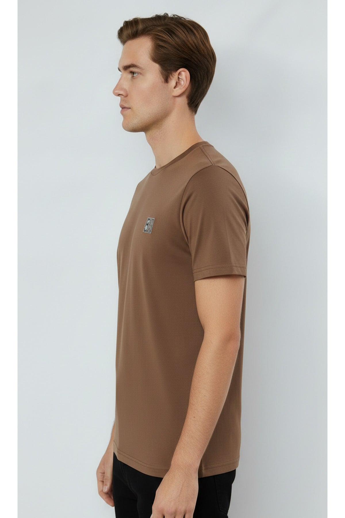 Erkek %100 Pamuk Günlük Basic T-shirt - Kahverengi