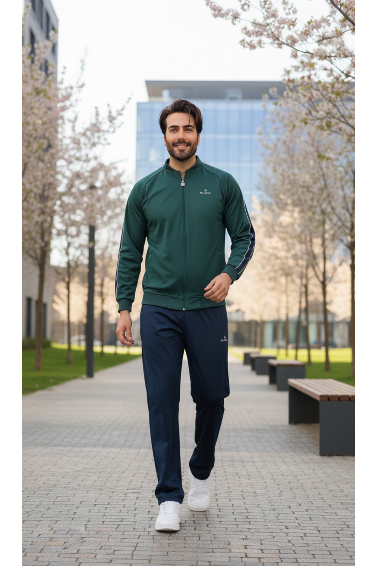 Erkek Kolej Yaka Rashell Eşofman Takımı %100 Polyester Fermuarlı Eşofman Takım - Yeşil