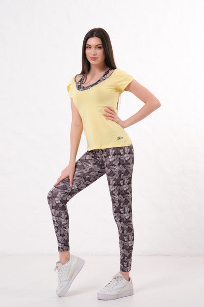 Kadın T-Shirt Takımı Yazlık Rahat Kesim 2'li Spor Kombin - Sarı