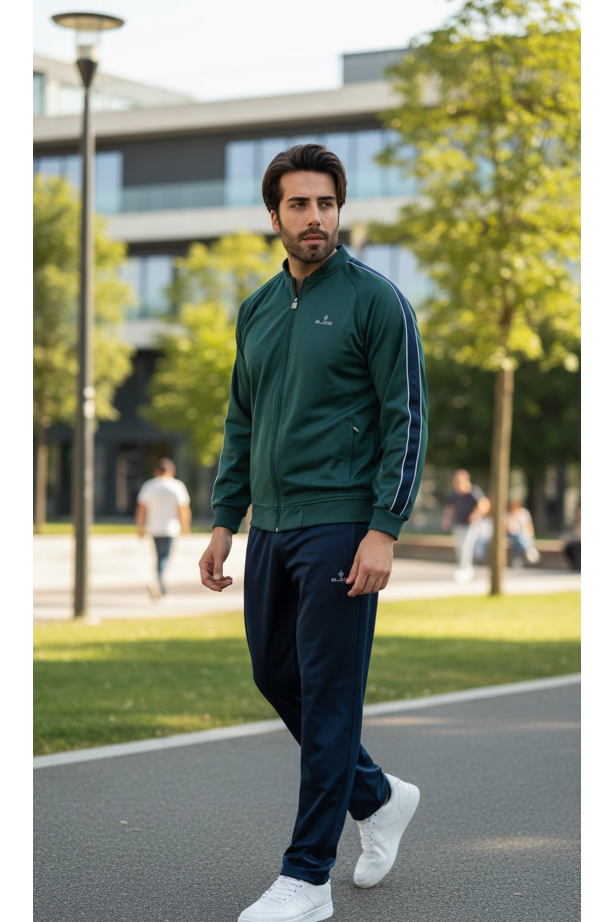 Erkek Kolej Yaka Rashell Eşofman Takımı %100 Polyester Fermuarlı Eşofman Takım - Yeşil
