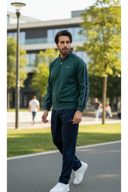 Erkek Kolej Yaka Rashell Eşofman Takımı %100 Polyester Fermuarlı Eşofman Takım - Yeşil