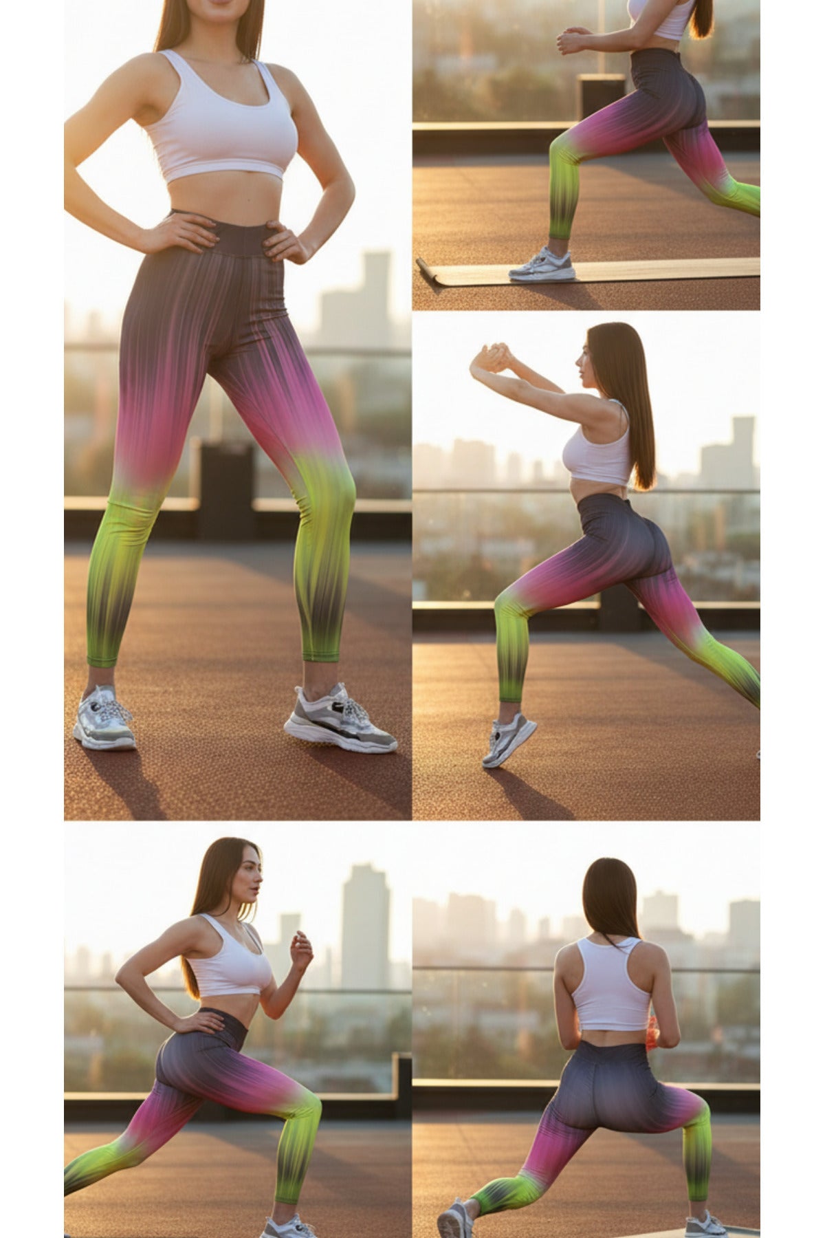 Kadın Desenli 3 Renkli Yüksek Bel Toparlayıcı Spor Tayt Yoga Fitness Taytı - NEON