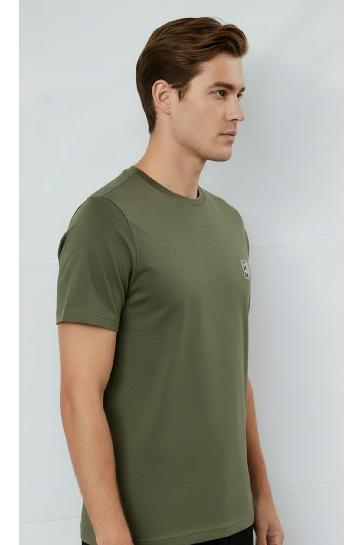 Erkek %100 Pamuk Günlük Basic T-shirt - Haki