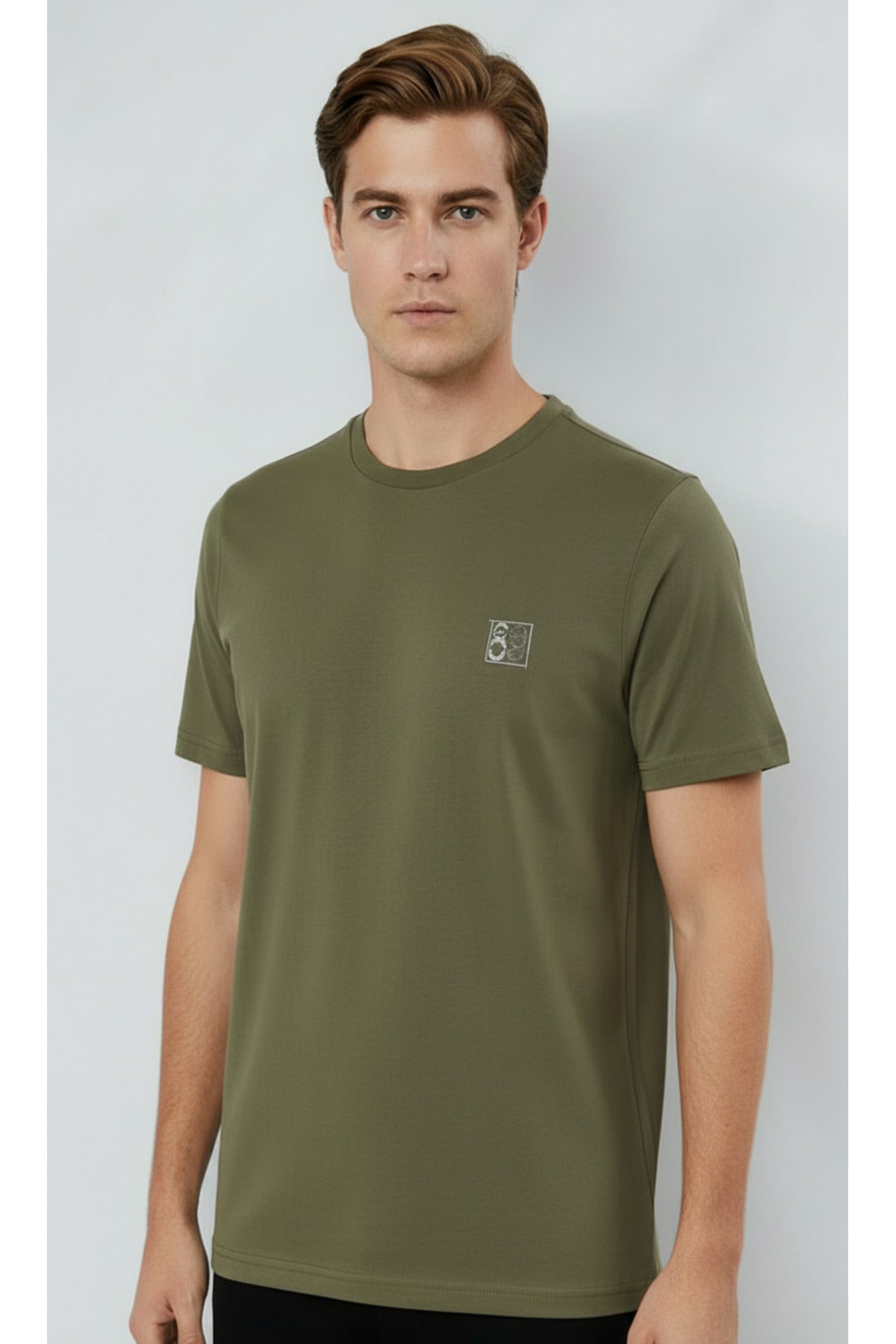 Erkek %100 Pamuk Günlük Basic T-shirt-7071 - Haki