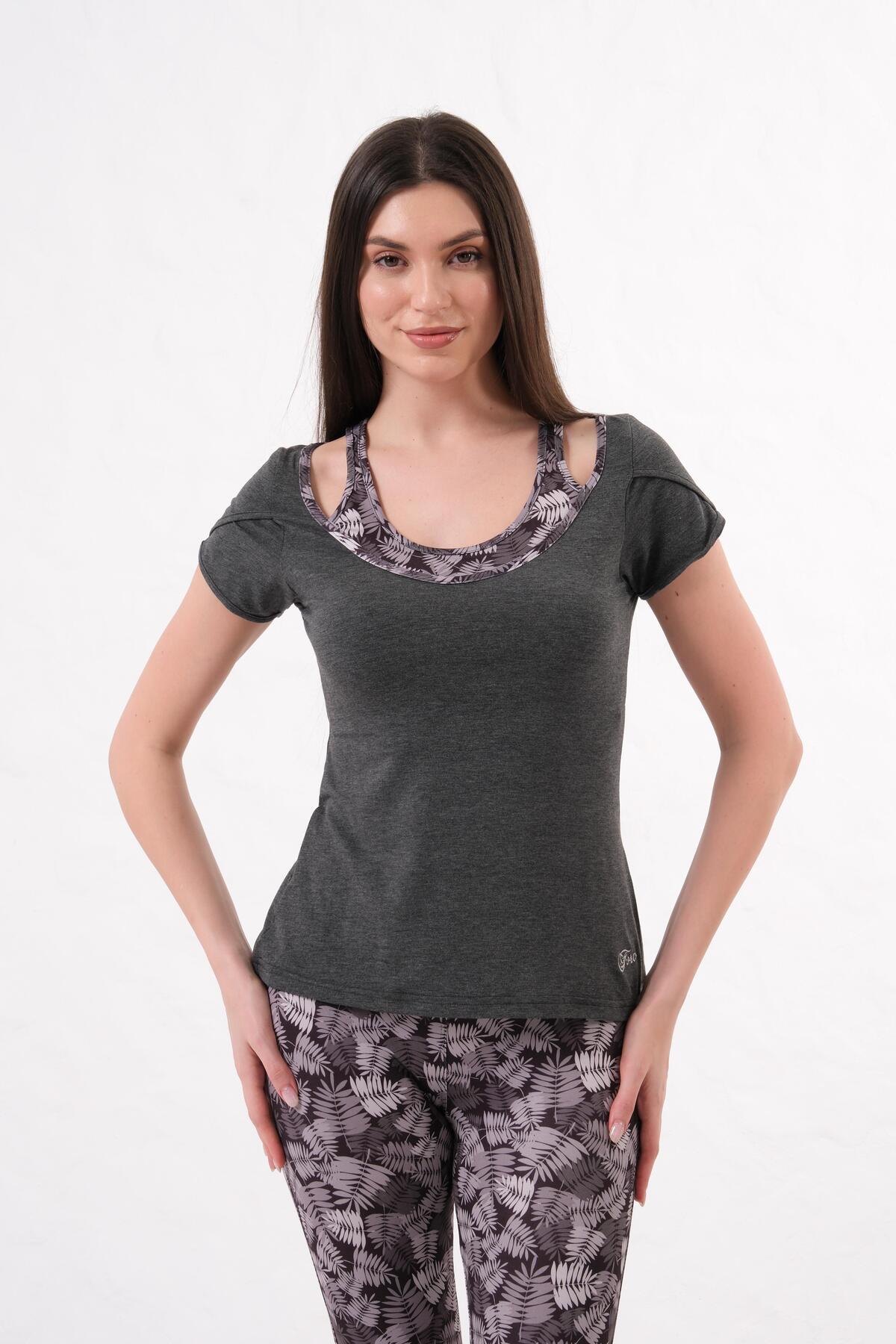 Kadın T-Shirt Takımı Yazlık Rahat Kesim 2'li Spor Kombin - Antrasit