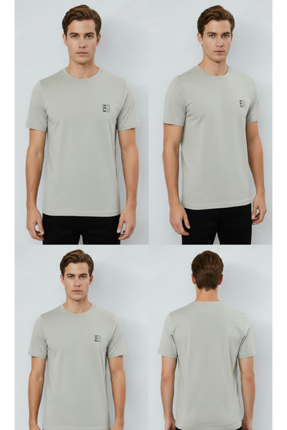 Erkek %100 Pamuk Günlük Basic T-shirt - Gri