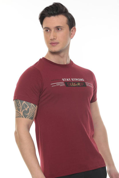 Erkek Bordo Stay Strong Baskılı  T-shirt - Bordo