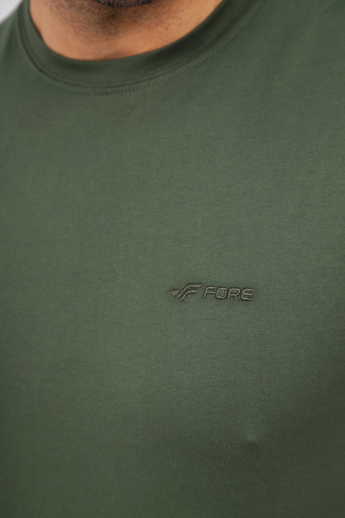 Erkek Bisiklet Yaka Tişört Kısa Kollu Basic Pamuklu Günlük Rahat T-Shirt - Haki