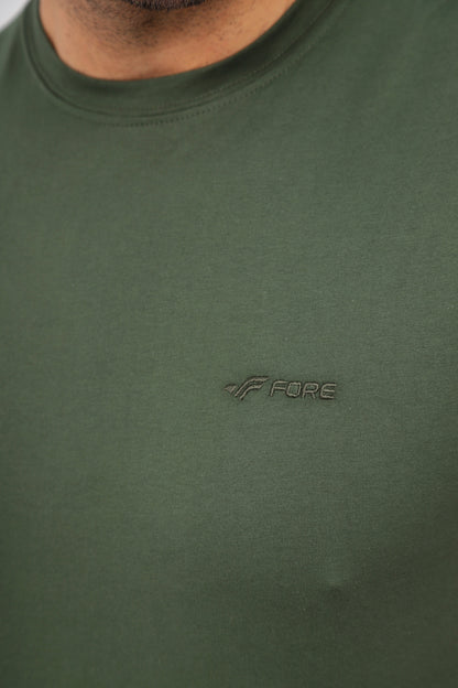Erkek Bisiklet Yaka Tişört Kısa Kollu Basic Pamuklu Günlük Rahat T-Shirt - Haki