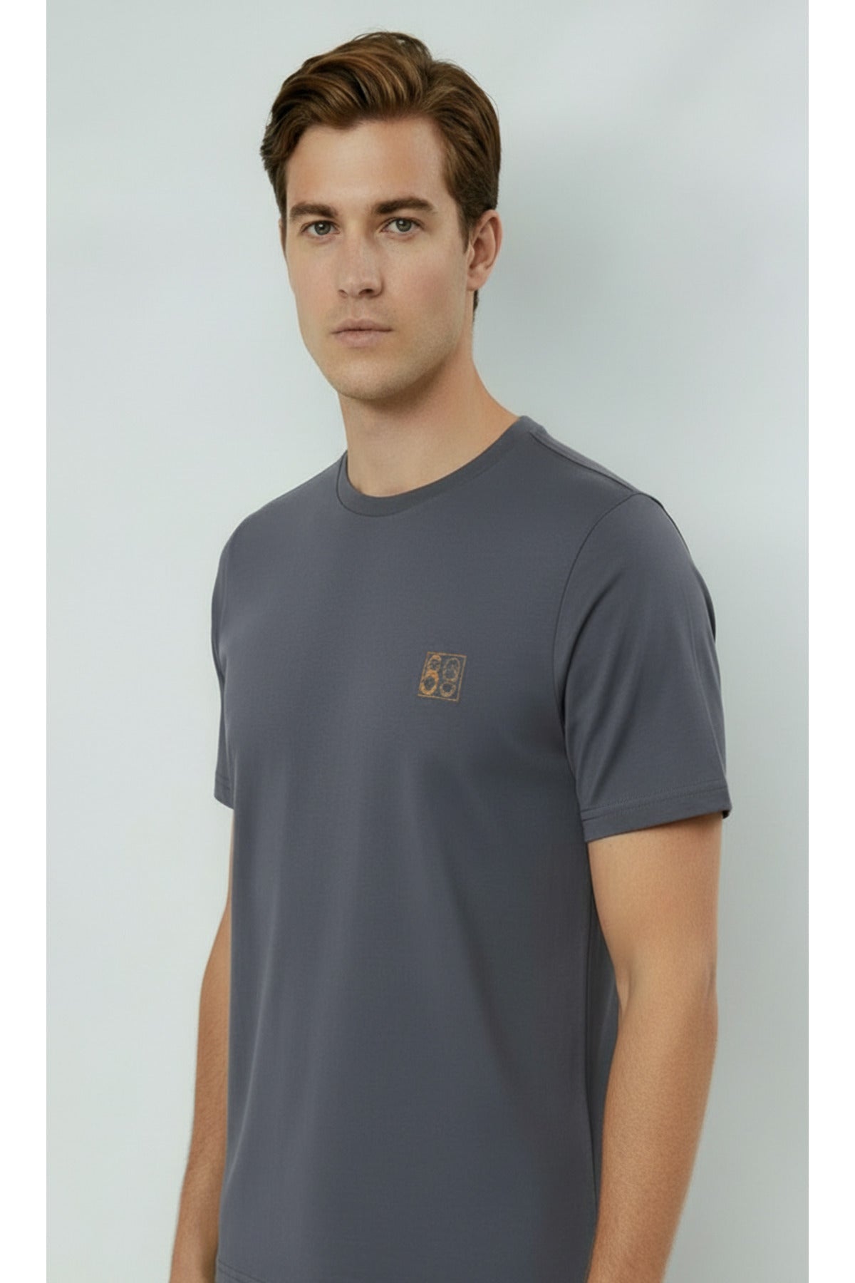 Erkek %100 Pamuk Günlük Basic T-shirt-7071 - Füme