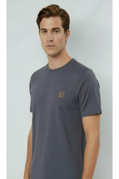 Erkek %100 Pamuk Günlük Basic T-shirt-7071 - Füme