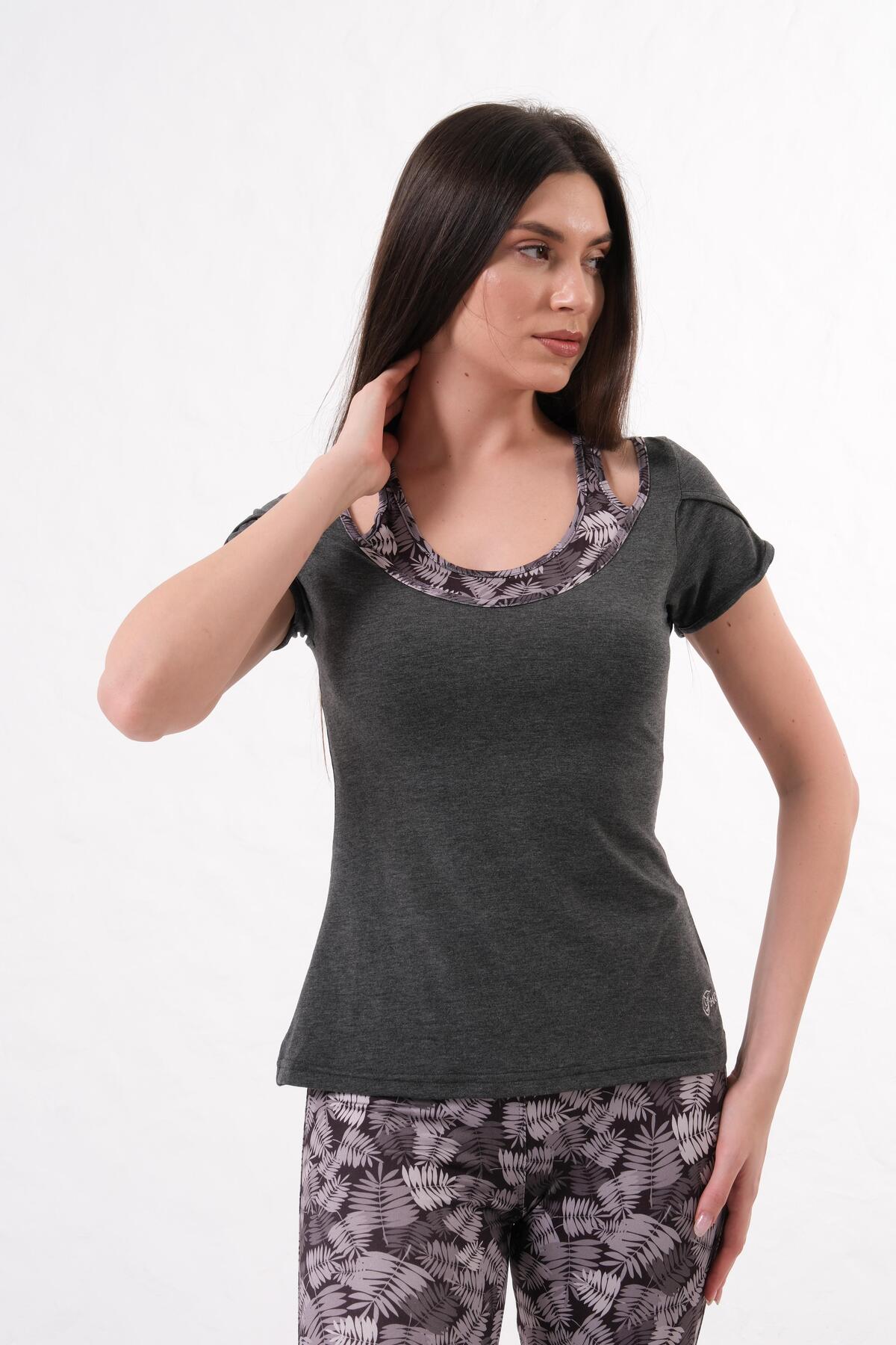 Kadın T-Shirt Takımı Yazlık Rahat Kesim 2'li Spor Kombin - Antrasit