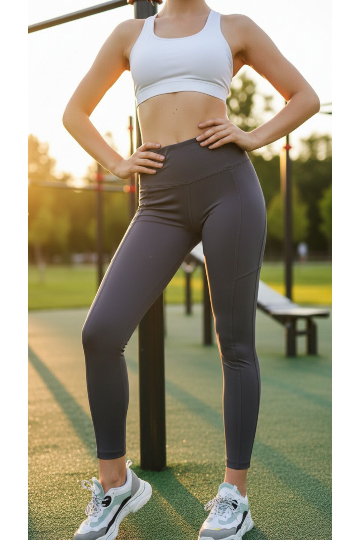 Kadın Yüksek Bel Spor Tayt - FÜME