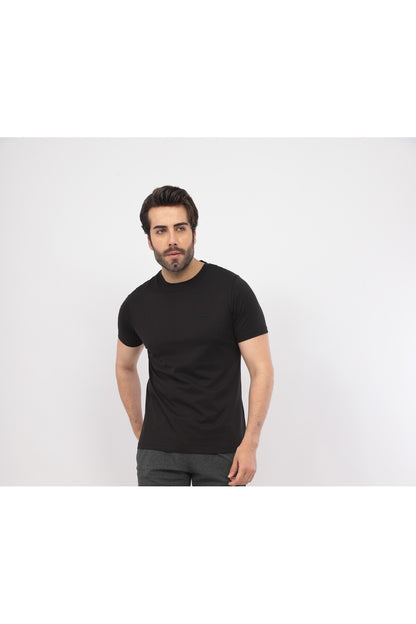 Erkek Bisiklet Yaka Tişört Kısa Kollu Basic Pamuklu Günlük Rahat T-Shirt - Siyah