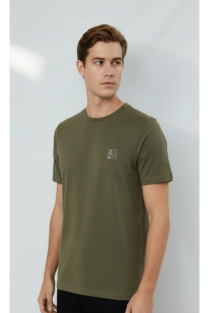 Erkek %100 Pamuk Günlük Basic T-shirt-7071 - Haki
