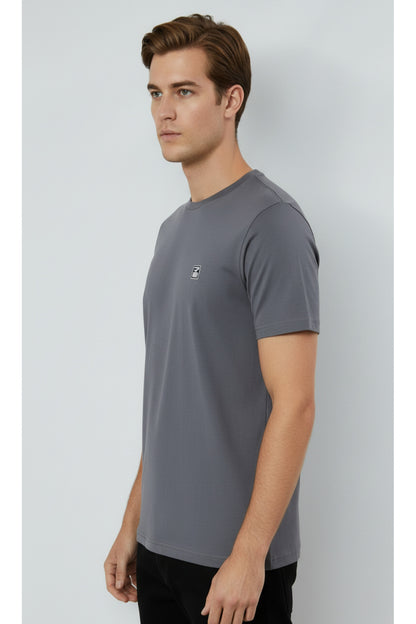 Erkek %100 Pamuk Günlük Basic T-shirt - Füme