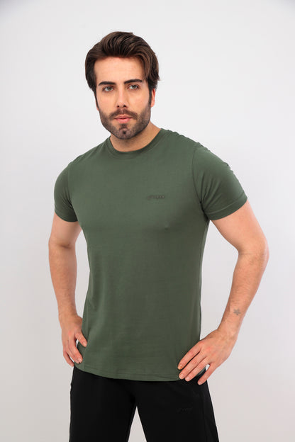 Erkek Bisiklet Yaka Tişört Kısa Kollu Basic Pamuklu Günlük Rahat T-Shirt - Haki